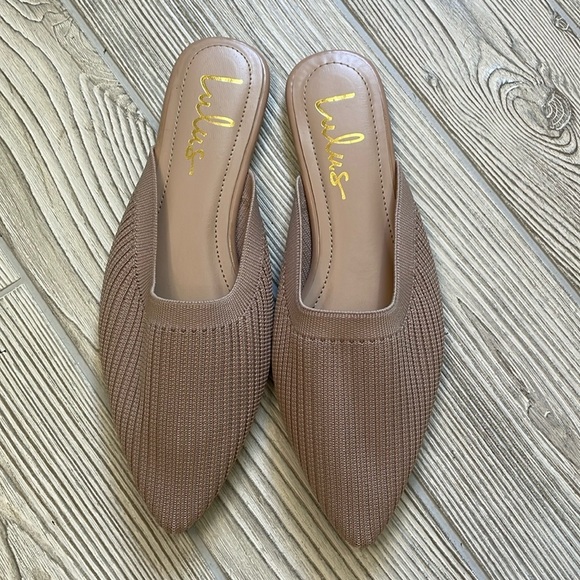 Lulus Jeaney Light Nude Ribbed Knit Pointed-Toe Mule Slides - Picture 1 of 6